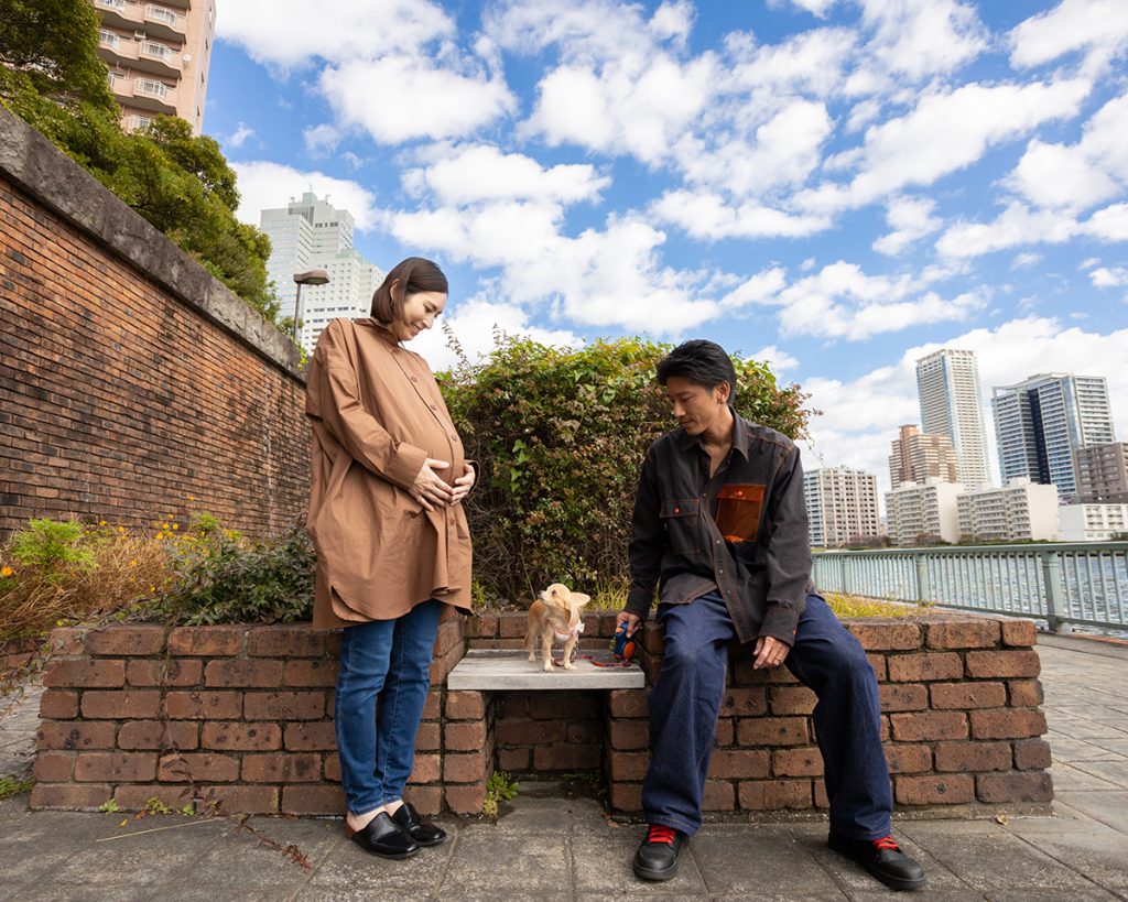 出張撮影 ご家族一緒プラン 犬とマタニティ（隅田川テラス）