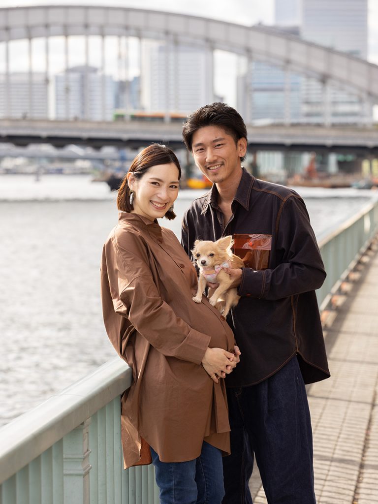 出張撮影 ご家族一緒プラン 犬とマタニティ（隅田川テラス）
