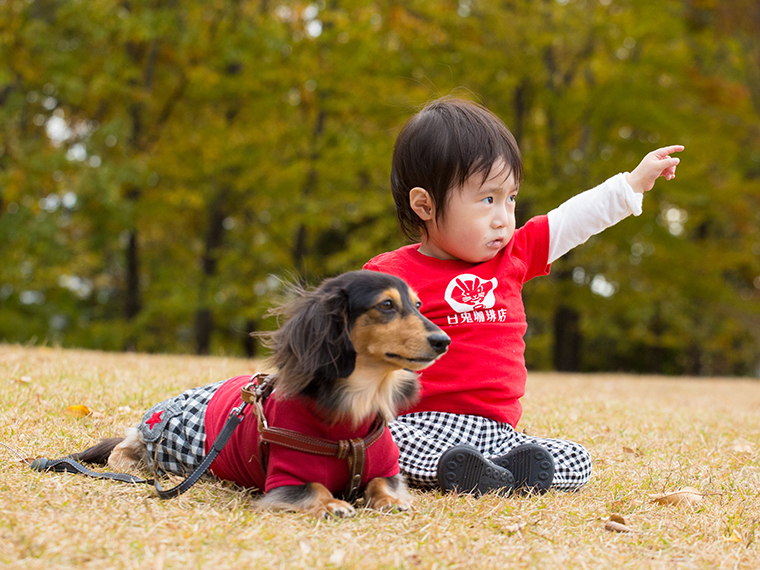 出張撮影ご家族一緒プラン 犬と子供  杉並区柏の宮公園